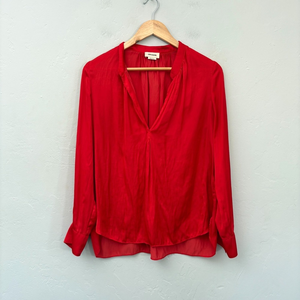 Zadig Voltaire Tink Satin Top Women Size Large Red Long Sleeve
